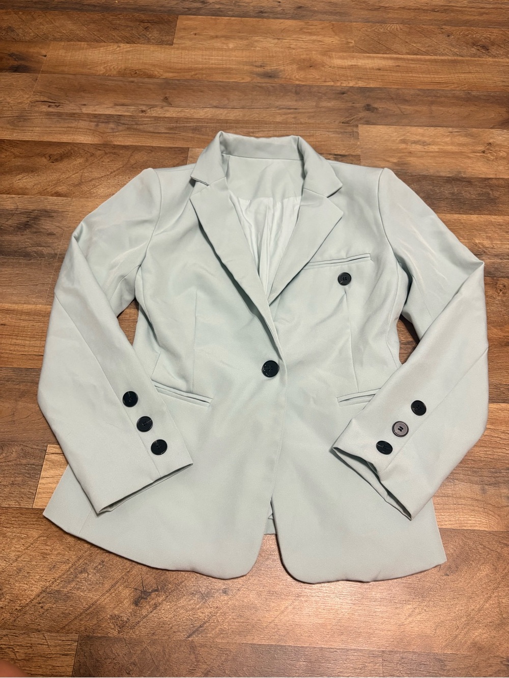 Women’s Small Mint Green Tailored Blazer Black Button Career Jacket